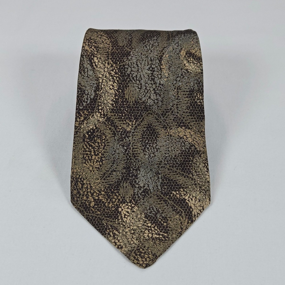 Damon All Silk Vintage Brown Gold Textured Pattern Necktie 3.25" x 58.5" - Picture 2 of 12